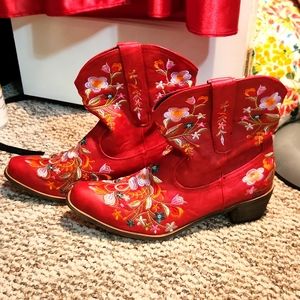 Red embroidered cowboy boots